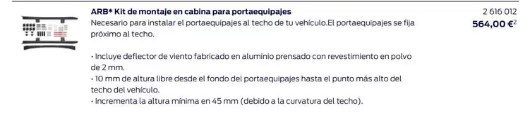 Oferta de Arbe Kit De Montabe En Cabina Para Portaequipales por 564€ en Ford