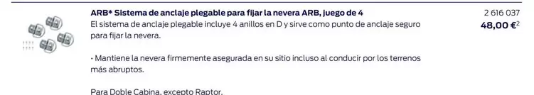 Oferta de ARB* Sistema De Anclaje Plegable Para Fijar La Nevera ARB, Juego De 4 por 48€ en Ford