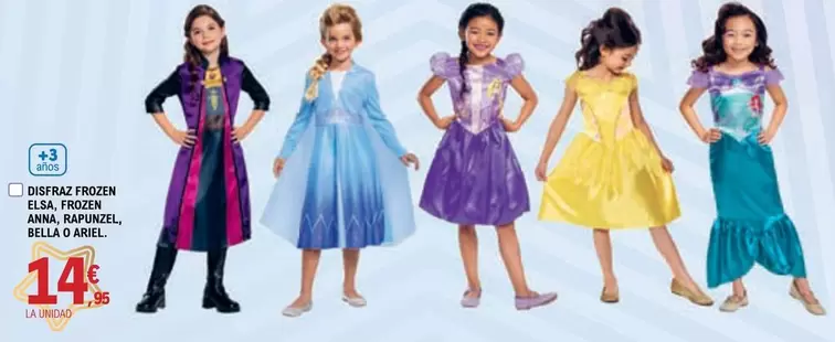 Oferta de Disfraz Frozen Elsa, Frozen Anna, Rapunzel, Bella O Ariel por 14,95€ en E.Leclerc