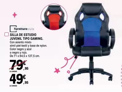 Oferta de Silla De Estudio Juvenil Tipo Gaming por 49,95€ en E.Leclerc