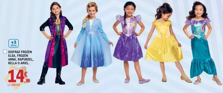 Oferta de Disfraz Frozen Elsa, Frozen Anna, Rapunzel, Bella O Ariel por 14,95€ en E.Leclerc