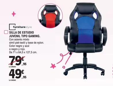 Oferta de Furniture Style - Silla De Estudio Juvenil Tipo Gaming por 49,95€ en E.Leclerc