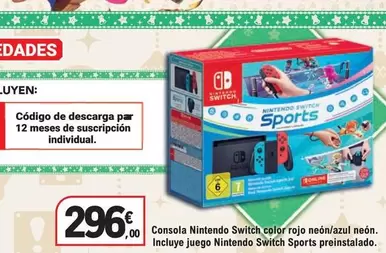 Oferta de Nintendo - Consola Switch Color Rojo Neon/azul Neon/ Incluye Juego  Switch Sports Preinstalado por 296€ en E.Leclerc