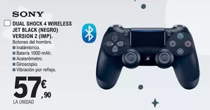 Oferta de Sony - Dual Shock 4 Wireless Jet Black (Negro) Version 2 (IMP) por 57,9€ en E.Leclerc