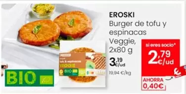 Oferta de Eroski - Burger De Tofu Y Espinacas Veggie por 3,19€ en Eroski