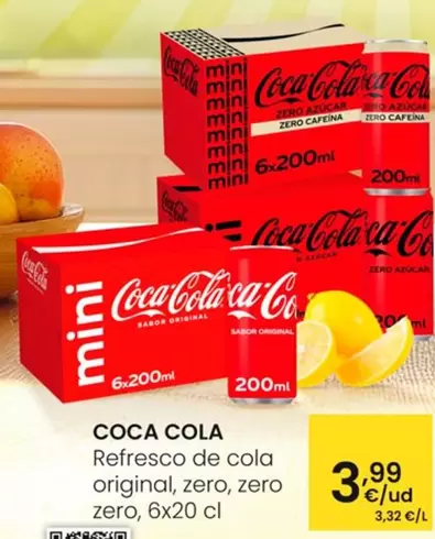 Oferta de Coca-Cola - Refresco De Cola Original, Zero, Zero por 3,99€ en Eroski