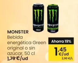 Oferta de Monster - Bebida Energética Green Original O Sin Azucar por 1,45€ en Eroski