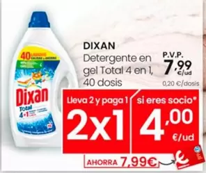 Oferta de Dixan - Detergente En Gel Total 4 En 1 por 7,99€ en Eroski