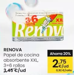 Oferta de Renova - Papel De Cocina Absorbente XXL por 2,75€ en Eroski