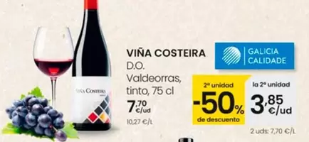 Oferta de Viña Costeira - D.O. Valdeorras, Tinto por 7,7€ en Eroski