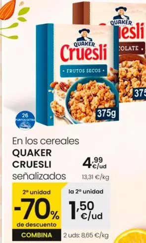 Oferta de Quaker - En Los Cereales Senalizados por 4,99€ en Eroski