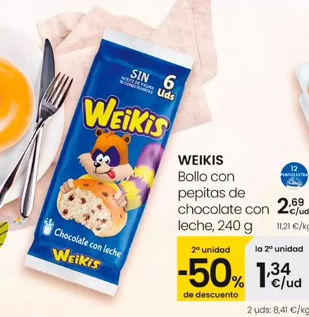 Oferta de Weikis - Bollo Con Pepitas De Chocolate Con Leche por 2,69€ en Eroski