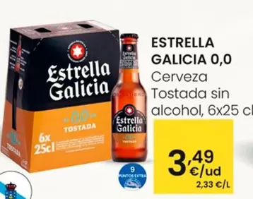 Oferta de Estrella Galicia - 0.0 Cerveza Tostada sin Alcohol por 3,49€ en Eroski