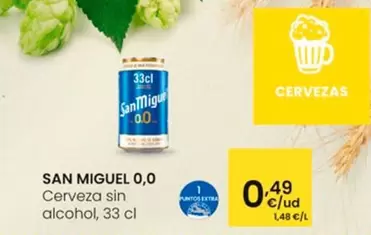 Oferta de San Miguel - 0,0 Cerveza Sin Alcohol por 0,49€ en Eroski