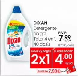 Oferta de Dixan - Detergente En Gel Total 4 En 1 por 7,99€ en Eroski