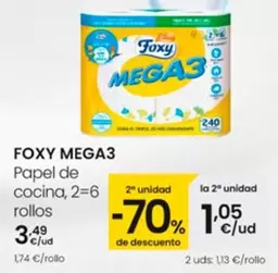 Oferta de Foxy Mega3 - Papel De Cocina por 3,49€ en Eroski