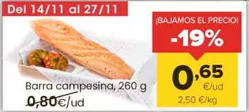 Oferta de Barra Campesina por 0,65€ en Autoservicios Familia