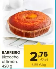 Oferta de Barreiro - Bizcocho Al Limón por 2,75€ en Autoservicios Familia