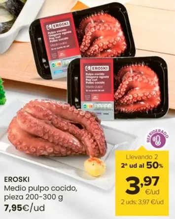 Oferta de Eroski - Medio Pulpo Cocido por 7,95€ en Autoservicios Familia