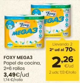 Oferta de Foxy - Mega 3 Papel De Cocina por 3,49€ en Autoservicios Familia