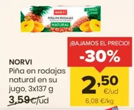 Oferta de Norvi - Pina En Rodajas Natural En Su Jugo por 2,5€ en Autoservicios Familia