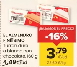 Oferta de El Almendro - Finiiisimo Turron Duro O Blando Con Chocolate por 3,79€ en Autoservicios Familia