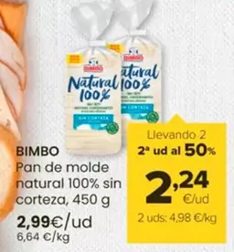 Oferta de Bimbo - Pan De Molde Natural 100% Sin Corteza por 2,99€ en Autoservicios Familia