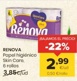 Oferta de Renova - Papel Higiénico Skin Care por 2,99€ en Autoservicios Familia