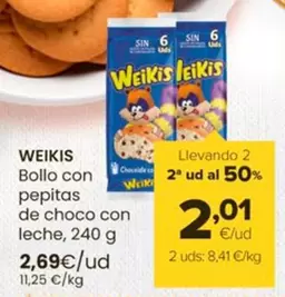 Oferta de Weikis - Bollo Con Pepitas De Choco Con Leche por 2,69€ en Autoservicios Familia