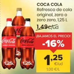 Oferta de Coca-Cola - Refresco De Cola Original, Zero O Zero Zero por 1,25€ en Autoservicios Familia