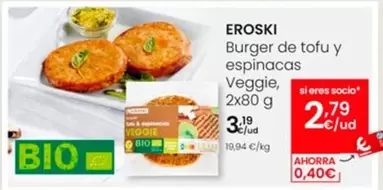 Oferta de Eroski - Burger De Tofu Y Espinacas Veggie por 3,19€ en Eroski