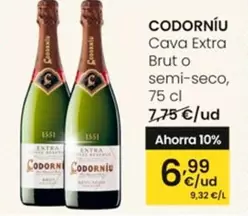 Oferta de Codorniu - Cava Extra Brut O Semi-Seco por 6,99€ en Eroski