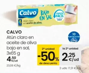 Oferta de Calvo - Atun Claro En Aceite De Oliva Bajo En Sal por 4,5€ en Eroski