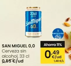 Oferta de San Miguel - 0,0 Cerveza Sin Alcohol por 0,49€ en Eroski