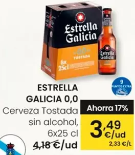 Oferta de Estrella Galicia - 0,0 Cerveza Tostada Sin Alcohol por 3,49€ en Eroski