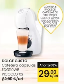 Oferta de Dolce Gusto - Cafetera Capsulas  EDG110WB PICCOLO XS  por 29€ en Eroski