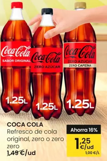 Oferta de Coca-Cola - Refresco De Cola Original, Zero O Zero Zero por 1,25€ en Eroski