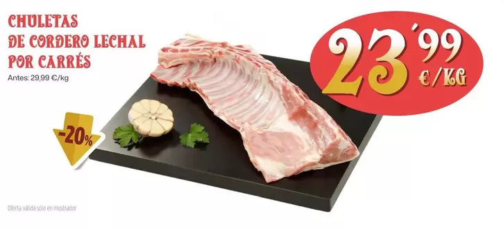 Oferta de Chuletas De Cordero Lechal Por Carres por 23,99€ en Ahorramas