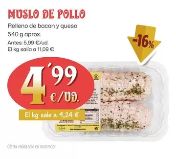 Oferta de Muslo De Pollo Relleno De Bacon Y Queso por 4,99€ en Ahorramas