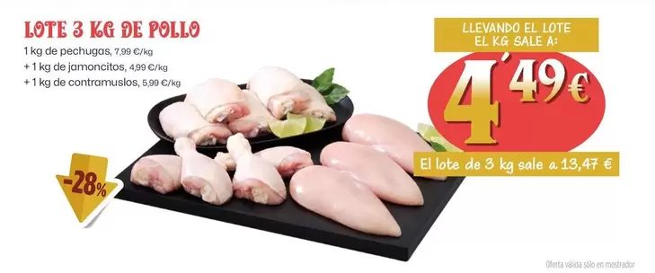 Oferta de Lote 3 Kg De Pollo por 4,49€ en Ahorramas