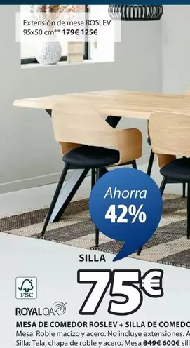 Oferta de Royal - Mesa De Comedor Rosley + Silla De Comedor por 75€ en JYSK