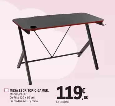 Oferta de Mesa Escritorio Gamer por 119€ en E.Leclerc