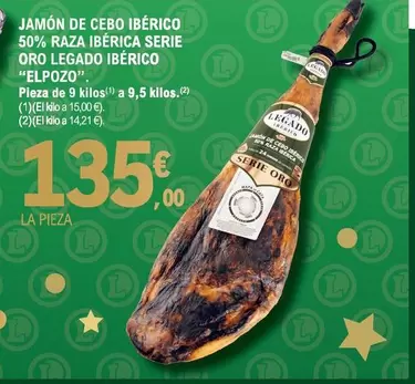 Oferta de Elpozo - Jamón De Cebo Ibérico 50% Raza Ibérica Oro Legado Ibérico por 135€ en E.Leclerc