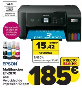 Oferta de Epson - Multifuncion ET-2870  por 185€ en Carrefour