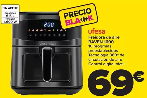 Oferta de Ufesa - Freidora De Aire Raven 1600 por 69€ en Carrefour