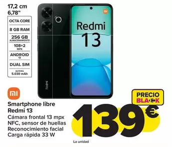 Oferta de Xiaomi - Smartphone Libre Redmi 13 por 139€ en Carrefour