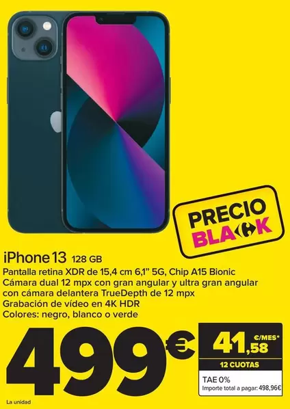 Oferta de Apple - iPhone 13 por 499€ en Carrefour