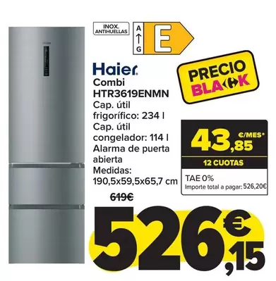 Oferta de Haier - Combi HTR3619ENMN por 526,15€ en Carrefour