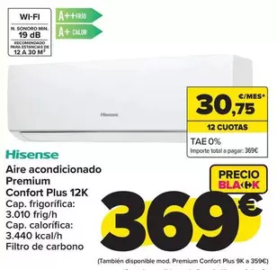 Oferta de Hisense - Aire Acondicionado Premium Confort Plus 12K por 369€ en Carrefour