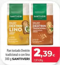 Oferta de Santiveri - Pan Tostado Dextrin Tradicional O Con Lino por 2,39€ en Spar Tenerife